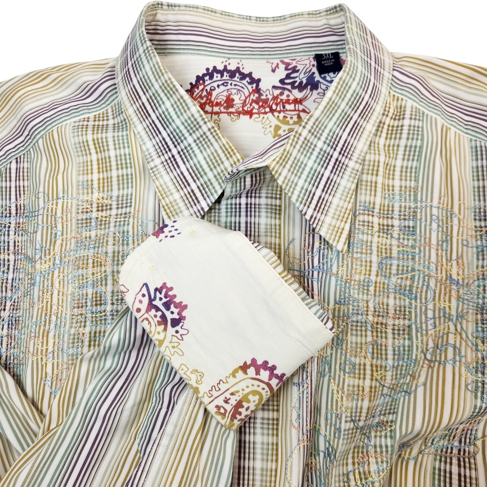 Robert Graham Mens 3XL Flip Cuff Dress Shirt Button Down Embroidered Western Top